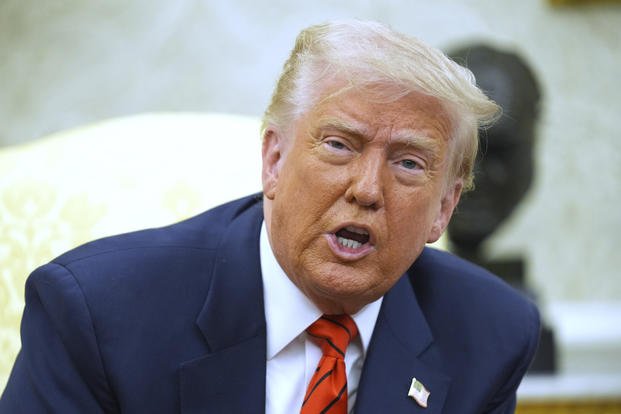President Trump during a meeting with Canadian Prime Minister Mark Carney 