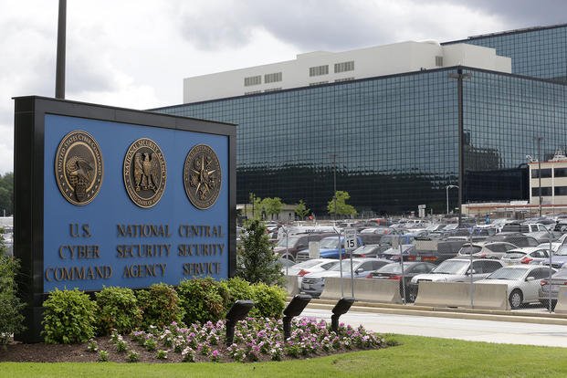 A sign stands at the National Security Administration (NSA) campus in Fort Meade, Md.