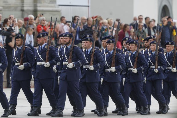 German soldiers march in Vilnius, Lithuania