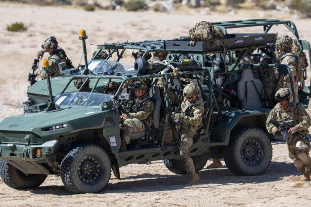 Soldiers fight in tandem with various robotics 