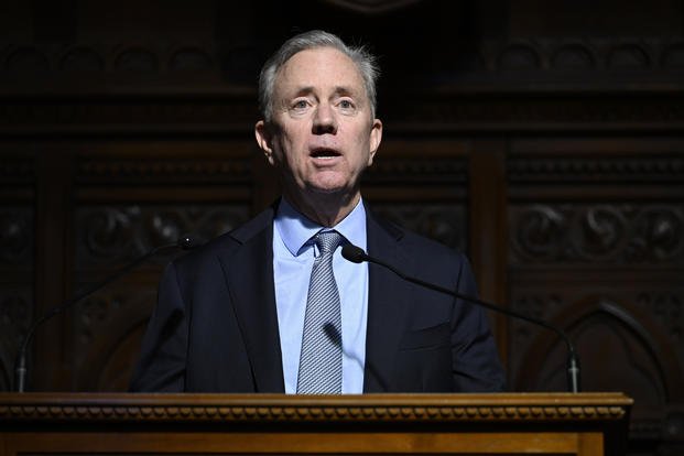Connecticut Gov. Ned Lamont speaks at the State Capitol