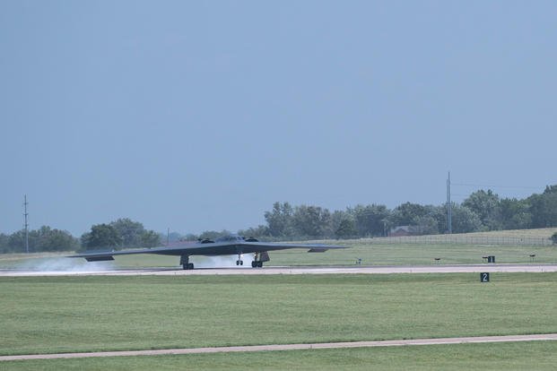 U.S. Air Force B-2 Spirit lands at Whiteman Air Force Base