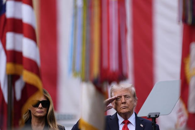 President Donald Trump and first lady Melania Trump attend a ceremony at the Pentagon to commemorate the 24rd anniversary of the 9/11 attacks.