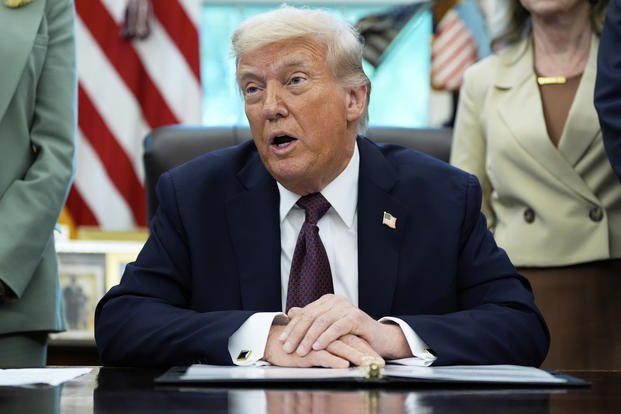 President Donald Trump speaks in the Oval Office of the White House