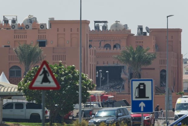Damage is seen after an Israeli strike targeted a compound that hosted Hamas' political leadership in Doha, Qatar
