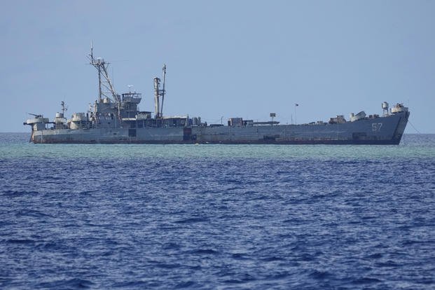 A Philippine navy ship BRP Sierra Madre is seen at the Second Thomas Shoal locally known as Ayungin Shoal at the South China Sea