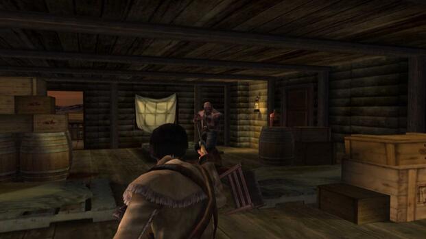 Shooting enemies in Gun (2005)