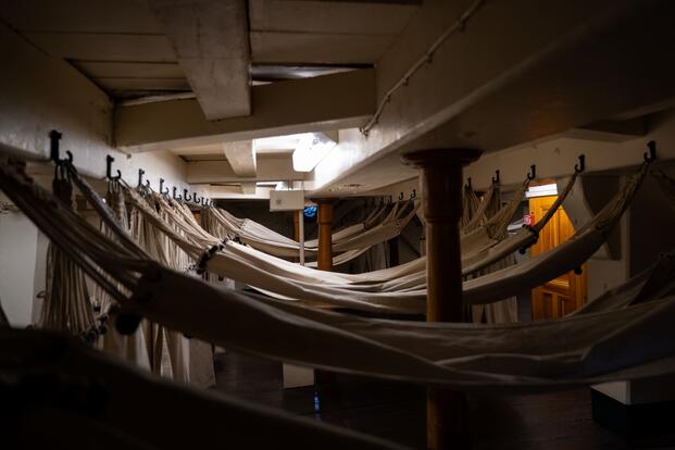 Hammocks below the deck of the USS Constitution.