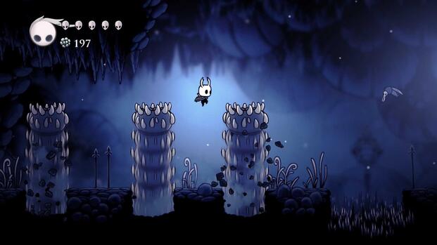 Jumping past worms in Hollow Knight