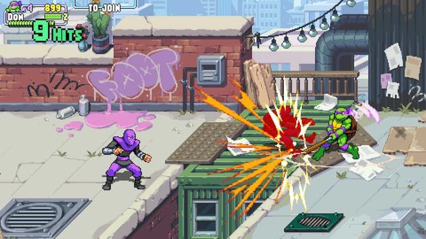 Attacking enemies as Donatello in Teenage Mutant Ninja Turtles Shredder’s Revenge