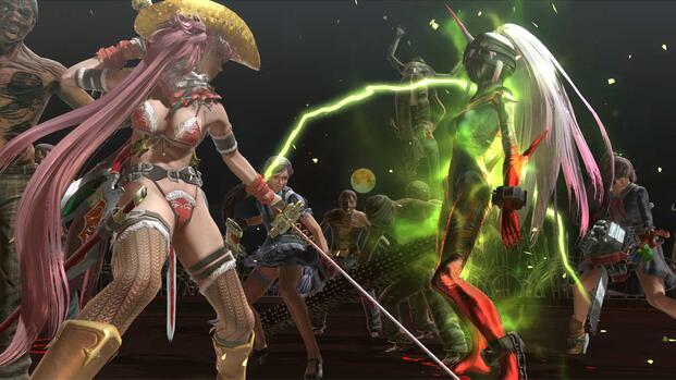 Attacking enemies in Onechanbara Z2 Chaos (2016)
