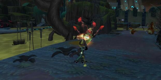 Shooting enemies in Ratchet & Clank Going Commando