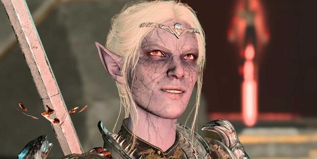 Baldur's Gate 3 Illithid Minthara looking evil