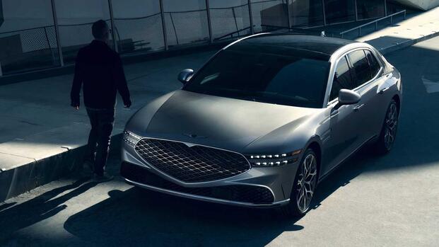 2025 Genesis G90 Silver High Front Angled View