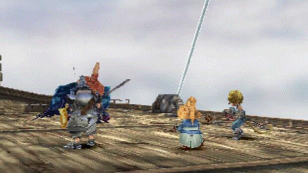 Fighting Black Waltz 3 in battle in Final Fantasy 9 (PS1)