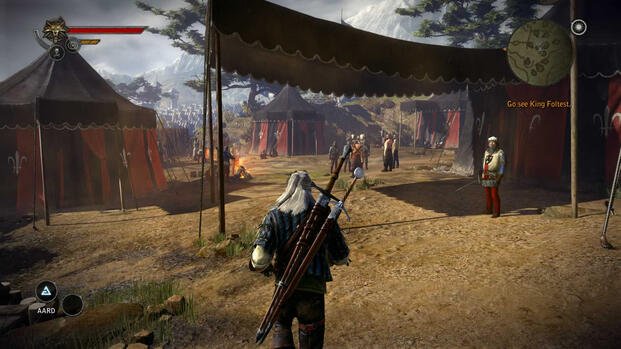 Exploring a camp in The Witcher 2 Assassins of Kings (2011)