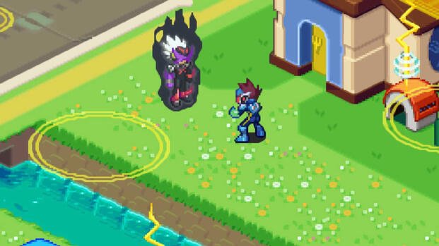 Talking to an NPC in Mega Man Star Force Legacy Collection