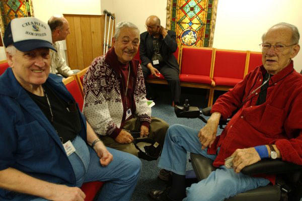 Force retirees Charles Gray, William Sinott and Bill Fink, pose for a photograph during the 459th Air Refueling Wing's visit to the Armed Force Retirement Home in Washington, D.C. (AF photo)