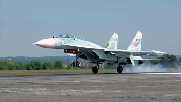A Russian Federation Air Force SU-27 Flanker fighter. (U.S. Air Force/ Thomas J. Doscher) 