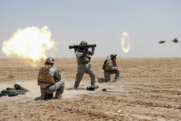 In May 2009, U.S. Army Special Forces soldiers train with the Carl Gustaf recoilless rifle in Basra, Iraq. (Wikipedia photo)
