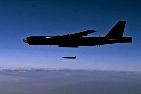 An unarmed AGM-86B Air-Launched Cruise Missile is released from a B-52H Stratofortress over the Utah Test and Training Range. The Air Force wants new generations of nuclear-capable cruise missiles and land-based ICBMs. (US Air Force/Roidan Carlson)