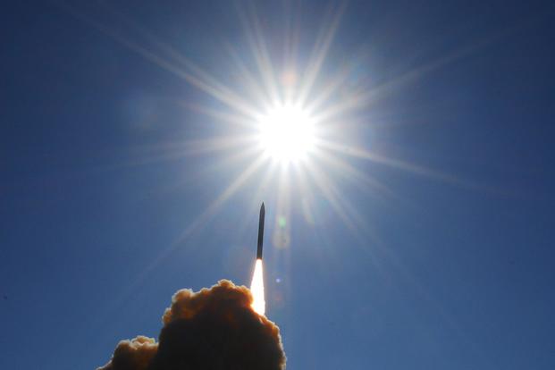 A ground-based interceptor is launched from Vandenberg Air Force Base, California, toward a ballistic missile target launched from Alaska during a test Dec. 5, 2008. (Photo courtesy of the Missile Defense Agency)