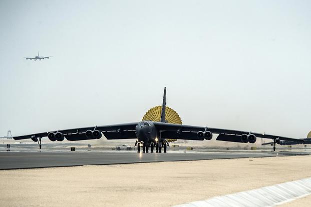 U.S. Air Force B-52 Stratofortress aircraft from Barksdale Air Force Base, La., arrive at Al Udeid Air Base, Qatar, on April 9, 2016, in support of Operation Inherent Resolve. Tech. Sgt. Nathan Lipscomb/Air Force