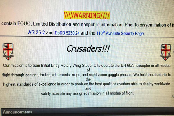 Crusader imagery is shown here on the website of Echo Company, 1st Battalion, 212th Aviation Brigade, at Fort Rucker, Alabama, from a screen grab taken June 30, 2016. (Image courtesy Military Religious Freedom Foundation)
