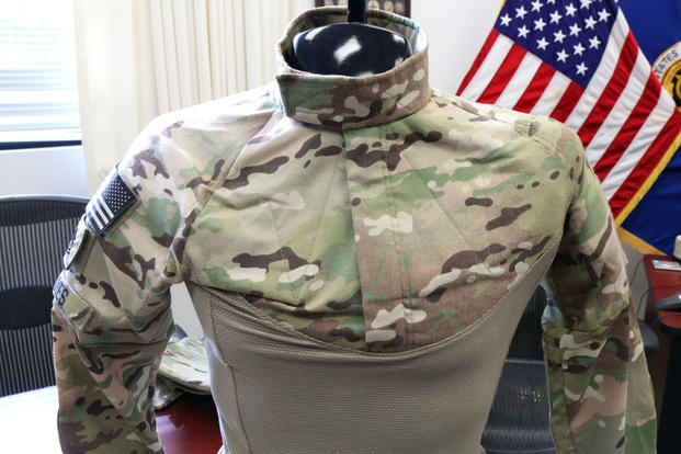 The Army's new Ballistic Combat Shirt, part of the new Soldier Protection System, is outfitted with soft armor  to protect the neck, shoulders, high chest and high back. (Photo by Matthew Cox/Military.com)