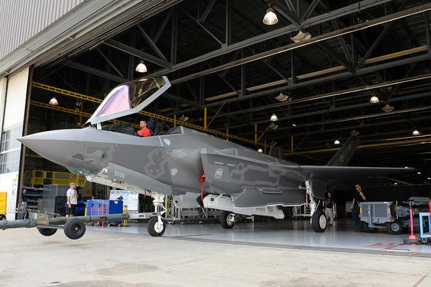 The 12th F-35A Lightning II needed to declare initial operational capability emerges from a repair hangar after depot and unit-level modifications were completed June 30, 2016, at Hill Air Force Base, Utah. (U.S. Air Force photo: Alex R. Lloyd)