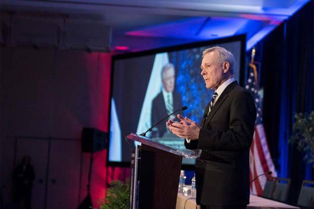 Secretary of the Navy Ray Mabus delivers remarks at the 29th annual Surface Navy Association (SNA) National Symposium. (U.S. Navy photo by Mass Communication Specialist 1st Class Armando Gonzales/Released)