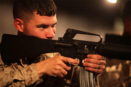 Marine with M-16 rifle