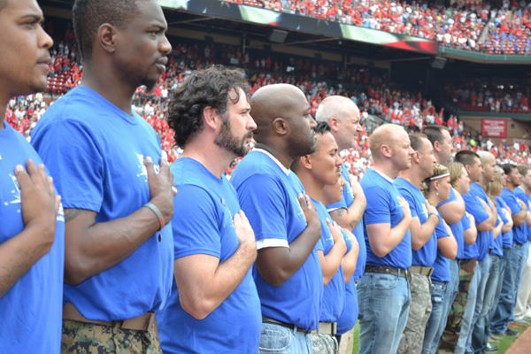 The Mission Continues, a nonprofit that connects veterans with underserved communities, holds an oath of enlistment ceremony at Busch Stadium in St. Louis. 