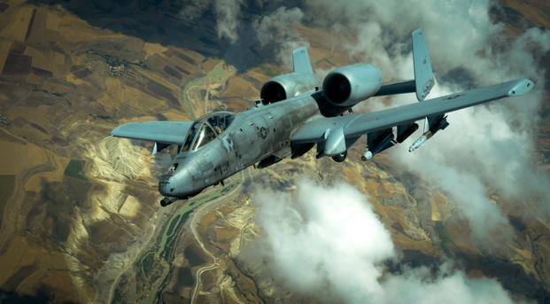 A U.S. Air Force A-10 Thunderbolt II departs after receiving fuel from a 908th Expeditionary Air Refueling Squadron KC-10 Extender during a flight in support of Operation Inherent Resolve May 31, 2017.The aircraft can loiter near battle areas for extended periods of time and operate in low ceiling and visibility conditions. The wide combat radius and short takeoff and landing capability permit operations in and out of locations near front lines. 