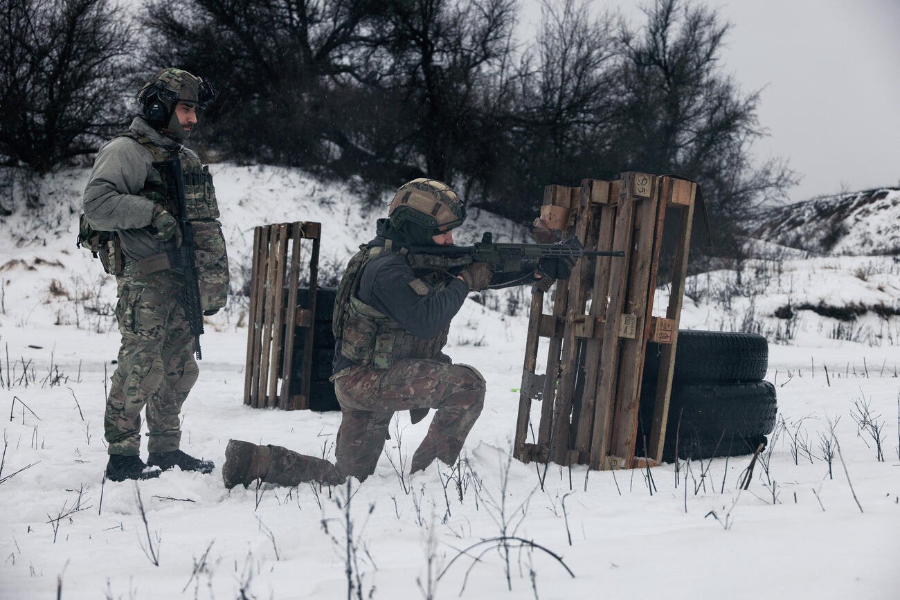 Ukrainian soldiers training with modern equipment