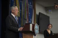 Secretary of Defense James Mattis announces the National Defense Strategy at Johns Hopkins University School of Advanced International Studies in Washington, Jan. 19. (DoD/Navy Mass Communication Specialist 1st Class Kathryn E. Holm)