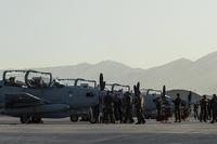 Four A-29 Super Tucanos arrive at Hamid Karzai International Airport, Afghanistan, Jan. 15, 2016. (U.S. Air Force/Sgt. Nathan Lipscomb)