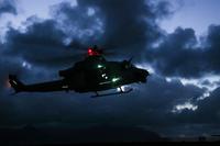 A U.S. Marine Corps UH-1Y Huey assigned to Marine Light Attack Helicopter Squadron 367 hovers over the ground at Landing Zone Westfield during a joint operation training exercise aboard Marine Corps Air Station Kaneohe Bay on May 10, 2017. (U.S. Marine Corps /Gunnery Sgt Ezekiel R. Kitandwe)