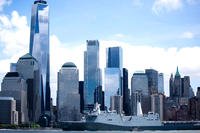 The USS Arlington, named in tribute to those who died at the Pentagon on 9/11, sails past the New York City skyline as part of Fleet Week 2018. (Fox News photo/Alex Quiles)