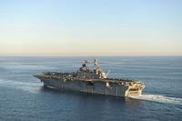 Wasp-class amphibious assault ship USS Essex (LHD 2) simulates a strait transit as part of Dawn Blitz 2017. (U. S. Navy photo/Donavan K. Patubo)