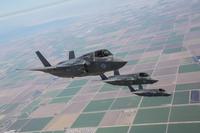 Three F-35B Lightning II Joint Strike Fighters with Marine Fighter Attack Squadron 121, 3rd Marine Aircraft Wing, fly in formation during fixed-wing aerial refueling training over eastern California, Aug. 27. (U.S. Marine Corps/Lance Cpl. Raquel Barraza)