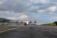 Coast Guard Air Station Kodiak's first HC-130J Super Hercules arrives in Kodiak, Alaska, Aug. 21, 2018. (U.S. Coast Guard photo/Jonathan Harper)