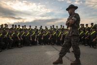 Recruits with 3rd Recruit Training Battalion prepare and practice for their initial drill evaluation on Peatross Parade Deck Sept. 14, 2018 on Marine Corps Recruit Depot Parris Island, S.C. (U.S. Marine Corps/Sgt. Dana Beesley)