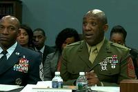 Chief Master Sergeant of the Air Force Kaleth O. Wright and Sergeant Major of the Marine Corps Ronald Green testify before a congressional panel in 2017. (DoD screenshot)