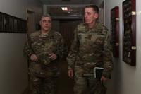 Chief of Staff of the Army Gen. Mark A. Milley speaks with America’s First Corps Commanding General Lt. Gen. Gary Volesky during a visit to Joint Base Lewis-McChord, Washington, on July 23, 2018. The Army is stepping up inspections of base housing and holding town halls for soldiers and families living in more than 87,000 homes on its bases. (U.S. Army photo by Spc. Erica Earl)