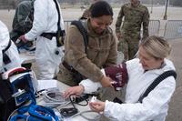 Pennsylvania Guard Members test medical equipment at a a coronavirus testing site in Upper Dublin Township.