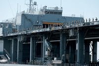 Sailors man the rails as USS Hershel “Woody” Williams departs Naval Station Norfolk