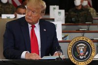 President Donald Trump speaks during a briefing at U.S. Southern Command headquarters