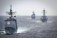 The USS Monterey the USS Thomas Hudner, and the USS Vella Gulf.