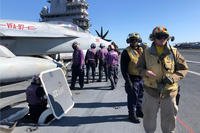 Crew of the carrier Gerald R. Ford prepare to fuel aircraft on the flight deck Nov. 17. 2020 (Hope Hodge Seck/Staff)